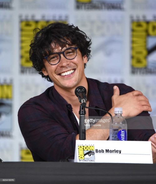 speaks onstage at Comic-Con International 2017   "The 100" panel at San Diego Convention Center on J